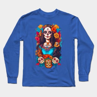 Sugar Skull Halloween, Dia de los Muertos Long Sleeve T-Shirt